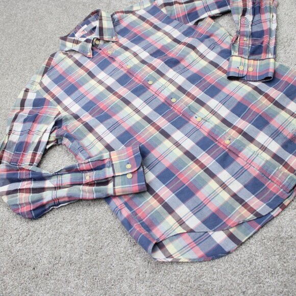 GANT Rugger Shirt Mens Large Red/Blue Plaid E-Z Fit Cotton Long Sleeve Button - Picture 8 of 16